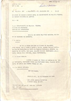 Telegrama do General José Bretas Cupertino, Diretor Geral do DPF