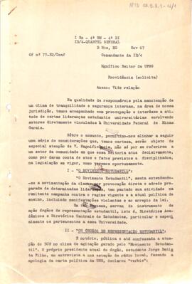 Ofício confidencial nº 77-E2, de Gen. Bda. Oscar Jannsen Barroso / Comandante da ID/4 da 4ª DI da 4ª Região Militar do I Exército