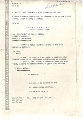 Telegrama do General José Bretas Cupertino, Diretor Geral do DPF