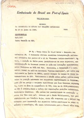 Telegrama confidencial nº 84/69/640.(20)/2. da Secretaria de Estado das Relações Exteriores