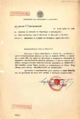 Ofício confidencial nº 489/DSI/SI/MEC/68, de Waldemar Raul Turola, Diretor da DSIMEC