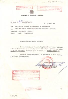 Ofício confidencial nº 405/DSI/SI/MEC/69, de Waldemar Raul Turola, Diretor da DSIMEC