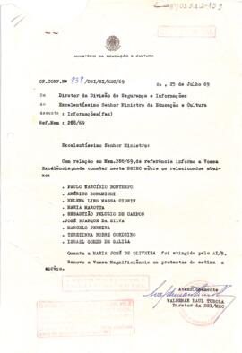 Ofício confidencial nº 838/DSI/SI/MEC/69, de Waldemar Raul Turola, Diretor da DSIMEC