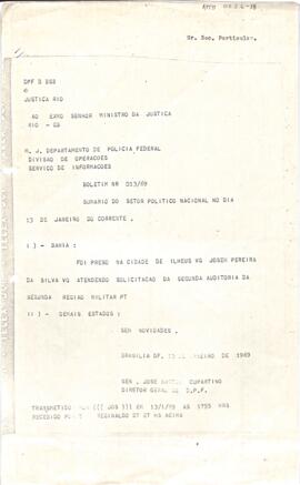 Telegrama do General José Bretas Cupertino, Diretor Geral do DPF