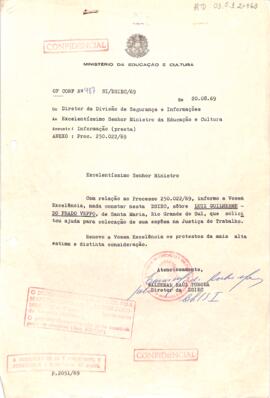 Ofício confidencial nº 987/SI/DSIEC/69, de Waldemar Raul Turola, Diretor da DSIMEC