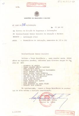 Ofício confidencial nº 766/SI/DSIEC/69, de Waldemar Raul Turola, Diretor da DSIMEC