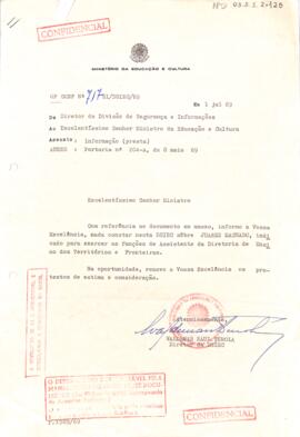 fício confidencial nº 717/SI/DSIEC/69, de Waldemar Raul Turola, Diretor da DSIMEC