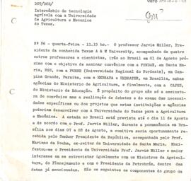 Telegrama nº86, sobre “Intercâmbio de tecnologia agrícola com a Universidade de Agricultura e Mecânica do Texas