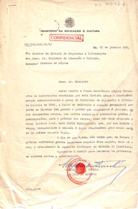 Ofício confidencial SDI/DSI/MEC/01/68, de Waldemar Raul Turola, Diretor da DSIMEC