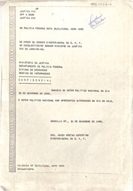 Telegrama do General José Bretas Cupertino, Diretor Geral do DPF