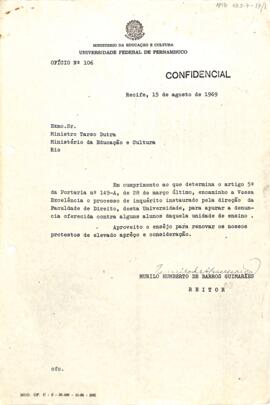 Ofício confidencial nº 106, de Reitor Murilo Humberto de Barros Guimarães