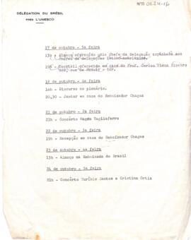 Agenda de compromissos da Delegação Brasileira na XV Conferência Geral do UNESCO