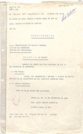 Telegrama do Diretor Geral do DPF, General José Bretas Cupertino