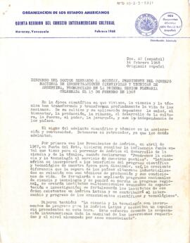 Discurso OEA/Ser./J/11.7 Doc. 42 de Bernardo A Houssay, Presidente do Consejo Nacional de Investigaciones Científicas y Tecnicas da Argentina