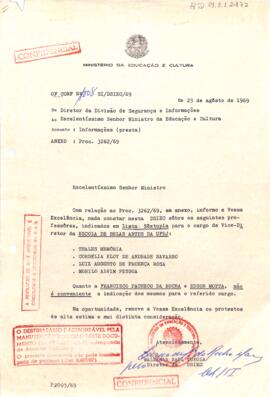 Ofício confidencial nº 1008/SI/DSIEC/69, de Waldemar Raul Turola, Diretor da DSIMEC