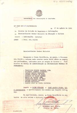 Ofício confidencial nº 1014/SI/DSIEC/69, de Waldemar Raul Turola, Diretor da DSIMEC