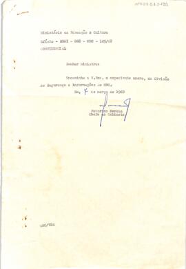 Ofício confidencial SBDI/DSI/MEC/109/68, de Waldemar Raul Turola, Diretor da DSIMEC