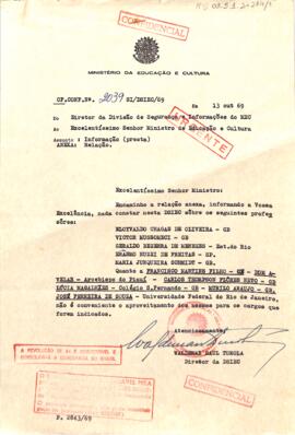 Ofício confidencial nº 2039/SI/DSIEC/69, de Waldemar Raul Turola, Diretor da DSIMEC