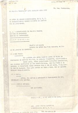 Telegrama do General José Bretas Cupertino, Diretor Geral do DPF