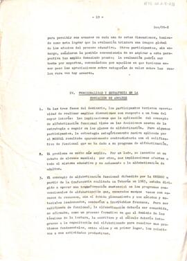 Relatório, seção IV Funcionalidade e estratégia na Educação de Adultos