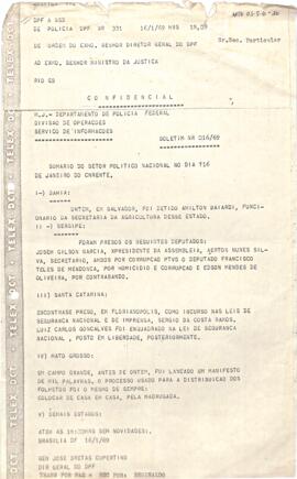 Telegrama do General José Bretas Cupertino, Diretor Geral do DPF