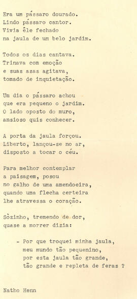 Poema Era um pássaro dourado
