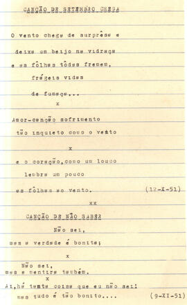 Poemas Canção de setembro e Canção de não saber