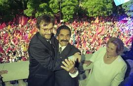 Posse do governador do Rio Grande do Sul, Olívio Dutra, na sacada do Palácio Piratini