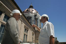 Secretário substituto da Cultura do Estado, Victor Hugo, vistoria o andamento das obras de restauração da cúpula da Catedral Metropolitana. Autor: Itamar Aguiar