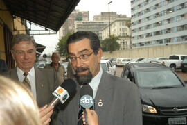 Governador em exercício, Antônio Hohlfeldt, durante batismo do navio N/M Germano Becker - Navegação Aliança. Autor: Paulo Dias