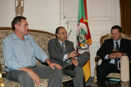 Chefe da Casa Civil, Alberto Oliveira, durante audiência com o prefeito de Sananduva, Itamar Antônio Camozzato, e o secretário dos Transportes, Alexandre Postal. Autor: Ivan de Andrade