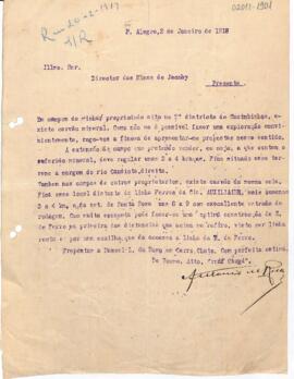 Carta ao diretor das Minas do Jacuhy: proposta de venda de terra para a Companhia