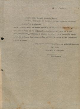 Carta ao Snr. Manoel Martins Gomes acusando o recebimento de ofício que solicita se os alistandos incluídos na lista nº 9 pertencem à classe de 1912.