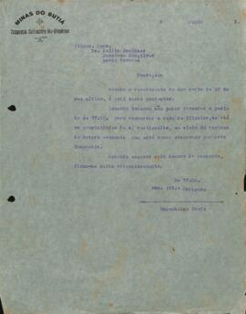 Carta do engenheiro-chefe lamentando não poder atender o pedido para aumentar a rede de iluminação até as proximidades das residências devido ao regime de severa economia da Cia.