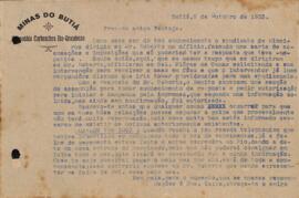 Carta ao Sr. Pantoja informando sobre uma série de acusações e imposições vindas do sindicato dos mineiros.