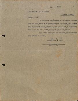 Carta informando que o Snr. Bento Pereira irá receber sua indenização.