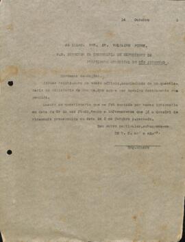 Carta ao Snr. Voltaire Pires acusando o recebimento de um ofício e de um questionário do Ministério de Guerra.